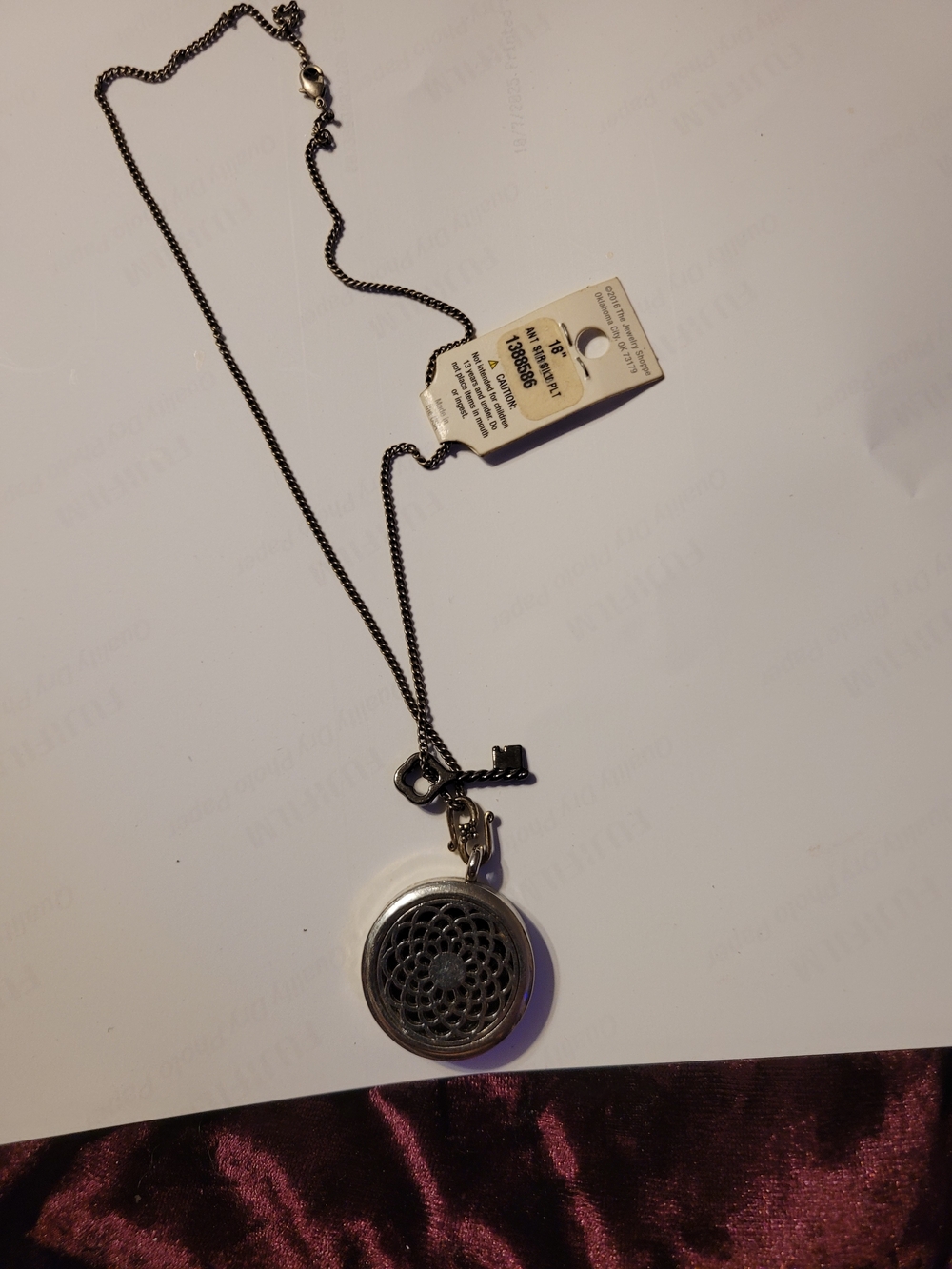 Silver-Tone Floral Locket Necklace with Key Charm Essential Oil Necklace